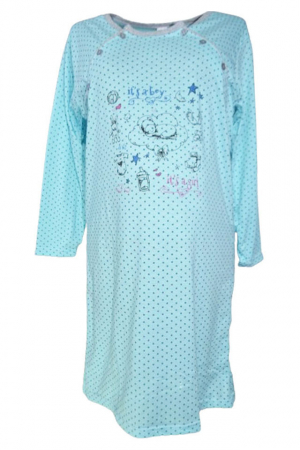 Accesorii gravide si mamici - Camasa de noapte cu maneca lunga pentru alaptat Sevgi 201223-3, Albastru