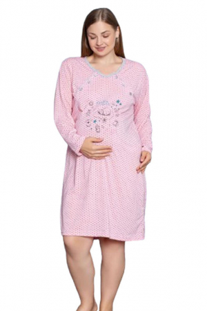 Pijamale si camasi gravide - Camasa de noapte cu maneca lunga pentru alaptat Sevgi 201223-4, Coral