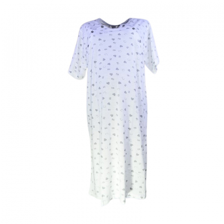 Pijamale si camasi gravide - Camasa de noapte, cu maneca scurta, cu inimioare, pentru alaptat, Sevgi 3217A, Alb