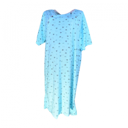Pijamale si camasi gravide - Camasa de noapte, cu maneca scurta, cu inimioare, pentru alaptat, Sevgi 3217A2, Albastru