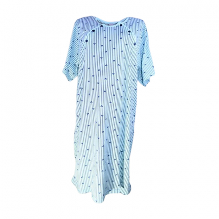 Pijamale si camasi gravide - Camasa de noapte, cu maneca scurta, cu inimioare, pentru alaptat, Sevgi 3301A, Albastru