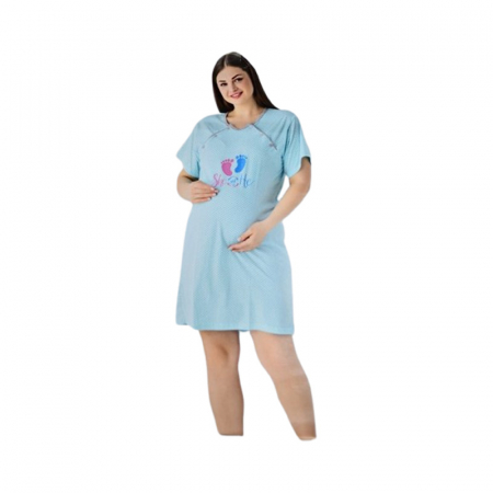 Camasa de noapte, cu maneca scurta, cu stelute, pentru alaptat, Sevgi 3200A, Albastru [4]