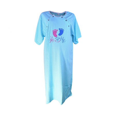 Pijamale si camasi gravide - Camasa de noapte, cu maneca scurta, cu stelute, pentru alaptat, Sevgi 3200A, Albastru