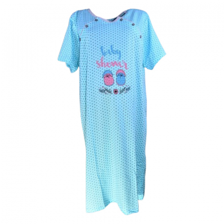 Pijamale si camasi gravide - Camasa de noapte, cu maneca scurta, cu stelute, pentru alaptat, Sevgi 3254A, Albastru
