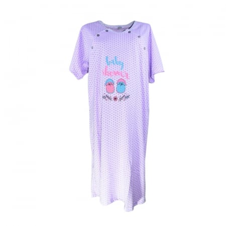 Pijamale si camasi gravide - Camasa de noapte, cu maneca scurta, cu stelute, pentru alaptat, Sevgi 3254M, Mov