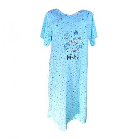 Pijamale si camasi gravide - Camasa de noapte, cu maneca scurta, cu flori, pentru alaptat, Sevgi 3294A, Albastru