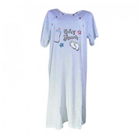 Pijamale si camasi gravide - Camasa de noapte, cu maneca scurta, in carouri, pentru alaptat, Sevgi 3292G, Gri