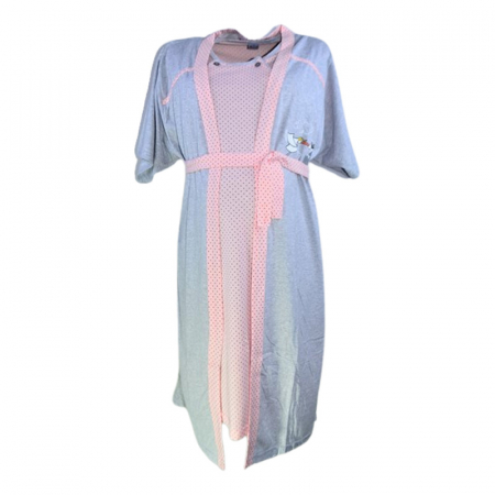 Pijamale si camasi gravide - Camasa de noapte cu buline, pentru alaptat, cu halat Sevgi 617C, Coral