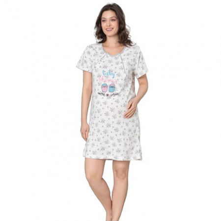 Pijamale si camasi gravide - Camasa de noapte cu maneca scurta pentru alaptat Sevgi 3256A, Alb