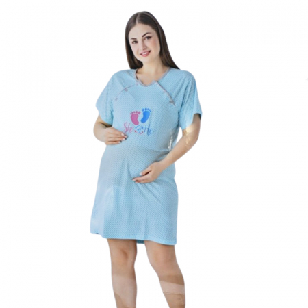 Camasa de noapte cu maneca scurta pentru alaptat Sevgi CAS-3200, Albastru [1]