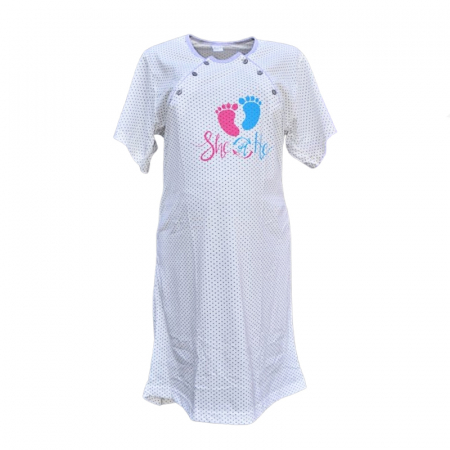 Pijamale si camasi gravide - Camasa de noapte cu maneca scurta pentru alaptat Sevgi CAS-2, Crem