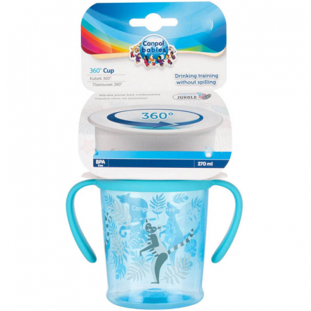 Cana 360 de grade anticurgere cu manere 270 ml Canpol Babies Jungle 56/504A, Albastru [3]