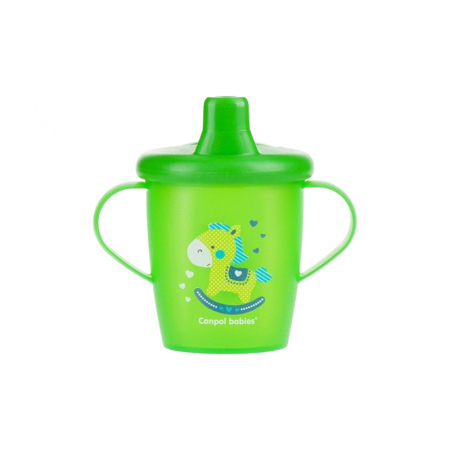 Cani bebelusi - Cana anticurgere cu manere si cioc din plastic, 250 ml Canpol Babies 31/200, Verde