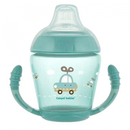 Cani bebelusi - Cana anticurgere cu manere si cioc din silicon moale 230 ml Canpol Babies 56/502, Turcoaz