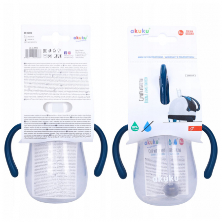 Cana cu pai din silicon si supapa mobila 280 ml Akuku A0166, Transparent [2]