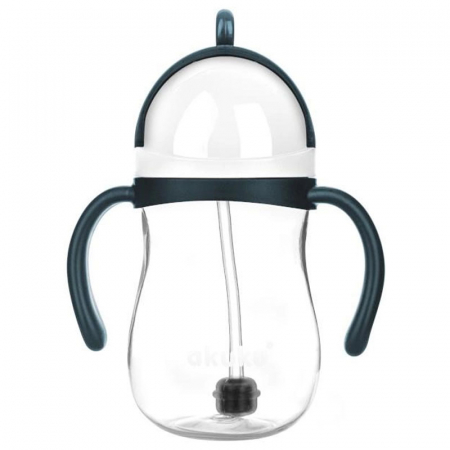Cani bebelusi - Cana cu pai din silicon si supapa mobila 280 ml Akuku A0166, Transparent