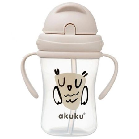 Cani bebelusi - Cana cu pai din silicon 300 ml Akuku A0204, Bej