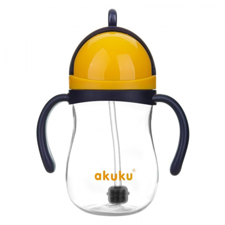 Cani bebelusi - Cana cu pai din silicon si supapa mobila 280 ml Akuku A0165, Transparent