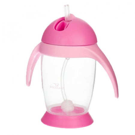 Cani bebelusi - Cana cu pai din silicon si supapa mobila 300 ml 6 luni + Bocioland 175444, Roz