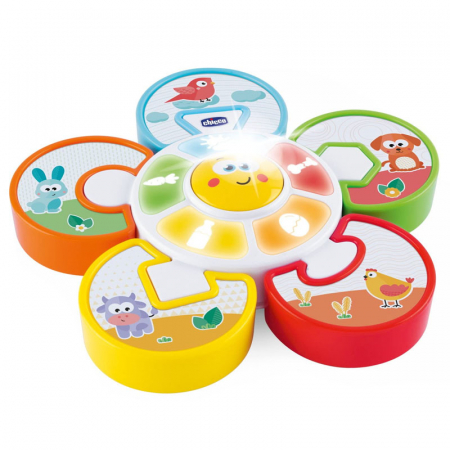 Jucarii interactive - Jucarie tip puzzle cu sunete Guess The Animal Chicco 138531, Multicolor