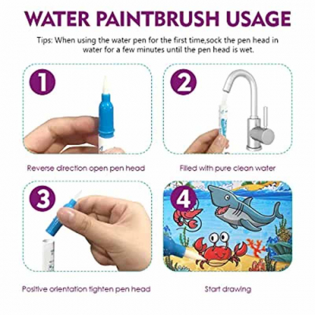 Carte de colorat cu apa reutilizabila si stilou magic Doodle Water Book Toys 050623-1, Multicolor [2]