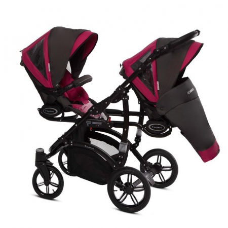 Carucior 3 in 1 pentru gemeni BabyActive Twinni TWTT-1, Fucsia [2]