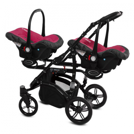 Carucior 3 in 1 pentru gemeni BabyActive Twinni TWTT-1, Fucsia [1]