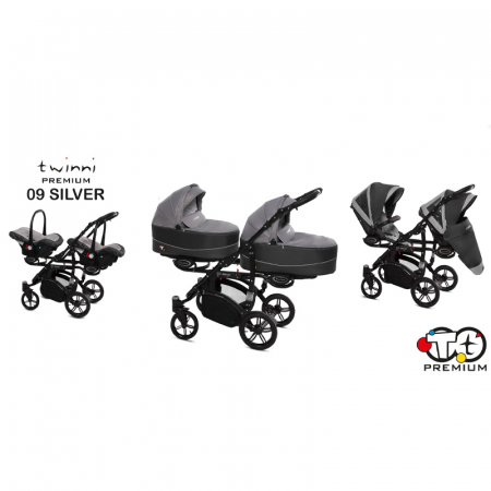 Carucior 3 in 1 pentru gemeni BabyActive Twinni CGBA-1G-1, Gri [4]