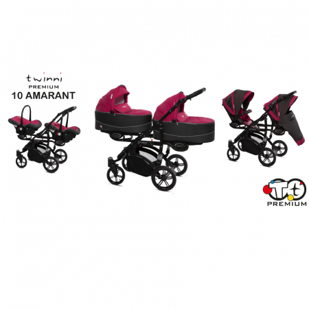 Carucior 3 in 1 pentru gemeni BabyActive Twinni TWTT-1, Fucsia [4]