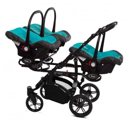 Carucior 3 in 1 pentru tripleti BabyActive Trippy TWN-05, Albastru [1]