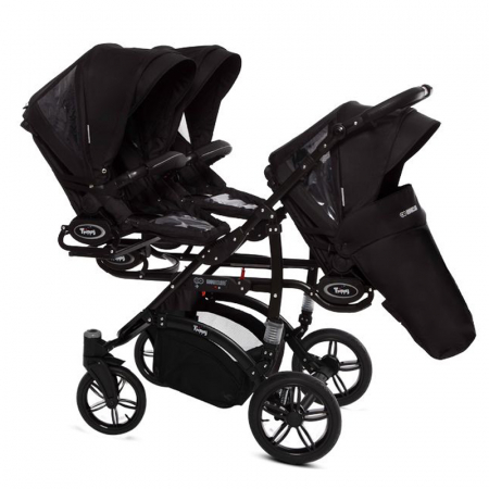 Carucior 3 in 1 pentru tripleti BabyActive Trippy TWN-02, Negru [2]