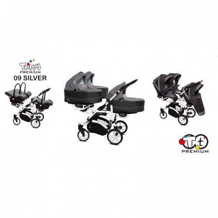 Carucior 3 in 1 pentru tripleti BabyActive Trippy TWN-03G, Gri [8]