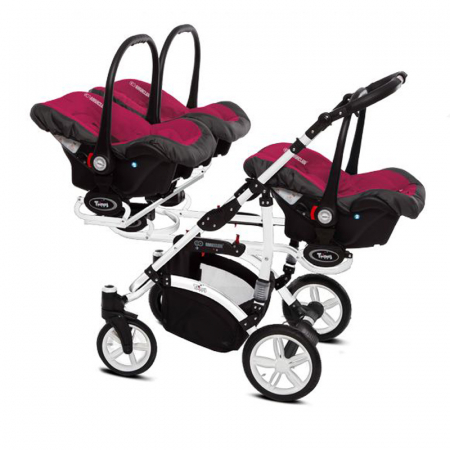 Carucior 3 in 1 pentru tripleti BabyActive Trippy TWN-04R, Roz [1]