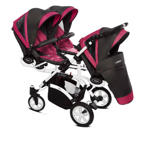 Carucior 3 in 1 pentru tripleti BabyActive Trippy TWN-04R, Roz [2]