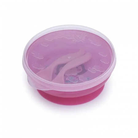 Castron cu ventuza, capac si tacamuri pentru copii 9 luni + 350 ml Canpol Babies 21/300R, Roz [1]