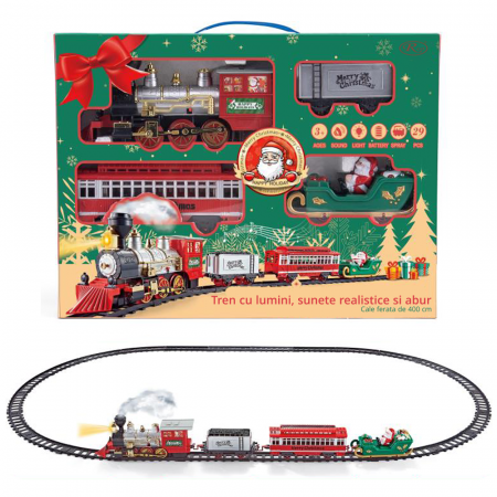 Circuit Tren Electric cu lumini, sunete realistice si abur, 400cm, 29 piese, TR1018 [3]