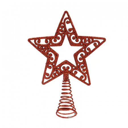 Figurine si decoratiuni Craciun - Varf decorativ de brad in forma de stea 14 cm x 19 cm Mini Junior LBY-19-07-2, Rosu