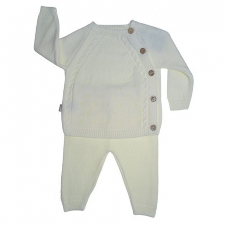 Compleuri  fete maneca lunga - Compleu tricotat 2 piese bluza cu maneca lunga si pantaloni pentru copii Sevgi SVR1411C, Crem