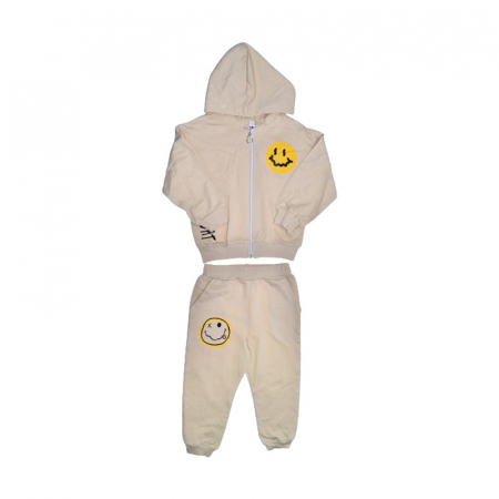 Compleuri baieti maneca lunga - Compleu 2 piese pantaloni lungi si jacheta cu fermoar pentru baieti Mini Junior COMP-3456, Bej -
