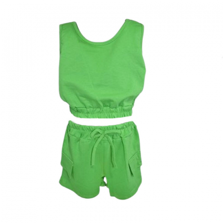 Compleuri fete de vara - Compleu 2 piese pantaloni scurti si maiou pentru fete Mini Junior MJ-07, Verde524-19, Fucsia