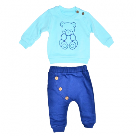 Compleuri baieti maneca lunga - Compleu 2 piese pantaloni si bluza pentru baieti Mini Junior COMP-23007, Albastru