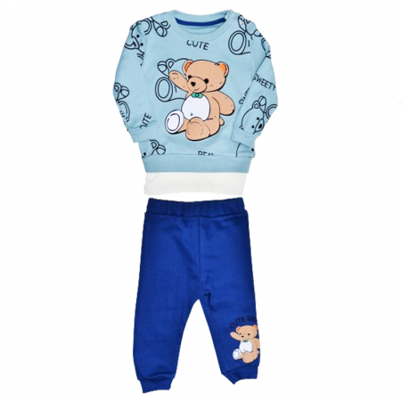 Compleuri baieti maneca lunga - Compleu 2 piese pantaloni si bluza pentru baieti Mini Junior COMP-MJ35, Albastru