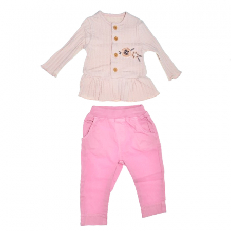 Compleuri  fete maneca lunga - Compleu 2 piese pantaloni si bluza pentru fete Mini Junior COMP-MJ13, Roz