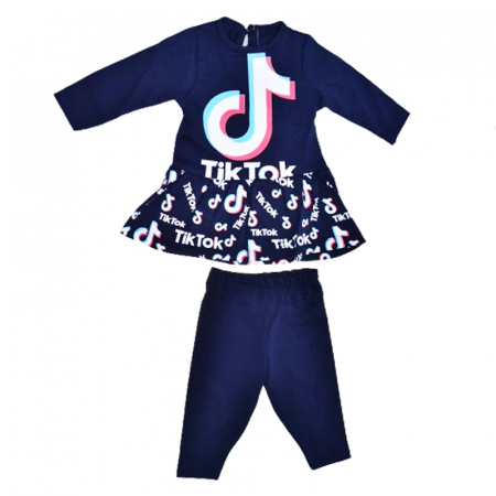 Compleuri  fete maneca lunga - Compleu 2 piese pantaloni si bluza pentru fete Mini Junior COMP-MJ26, Bleumarin
