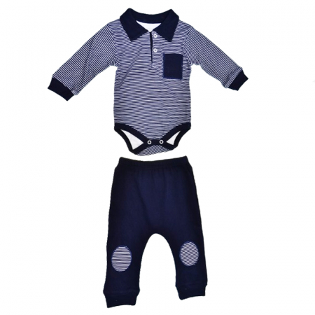 Compleuri baieti maneca lunga - Compleu 2 piese pantaloni si body pentru baieti Mini Junior COMP-MJ19, Bleumarin