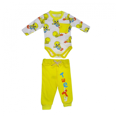 Compleuri baieti maneca lunga - Compleu 2 piese pantaloni si body pentru copii Mini Junior SETMJ-21, Galben