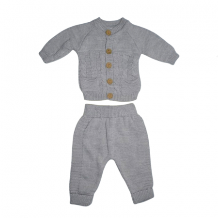 Compleuri baieti maneca lunga - Compleu 2 piese pantaloni si cardigan pentru baieti Mini Junior CMP-110G, Gri