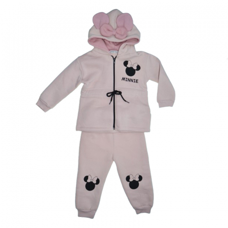 Compleuri  fete maneca lunga - Compleu 2 piese pantaloni si jacheta cu imprimeu Minnie Mouse Mini Junior COMP-MM1, Roz