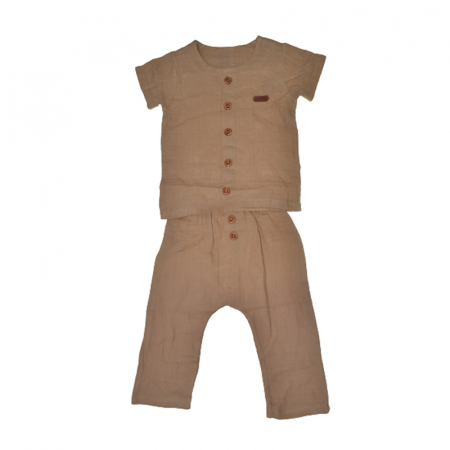 Compleuri baieti de vara - Compleu 2 piese pentru baieti bluza si pantaloni lungi DALEEN 02-2023M, Maro