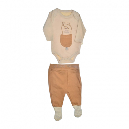 Compleuri baieti maneca lunga - Compleu 2 piese, pentru baieti, body si pantaloni, Mini Junior, 243262M, Maro